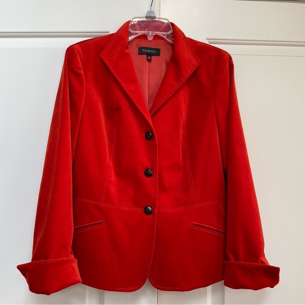 NWOT Talbots Dead Stock Pumpkin Spice Velvet Leather Buttons Pockets Blazer